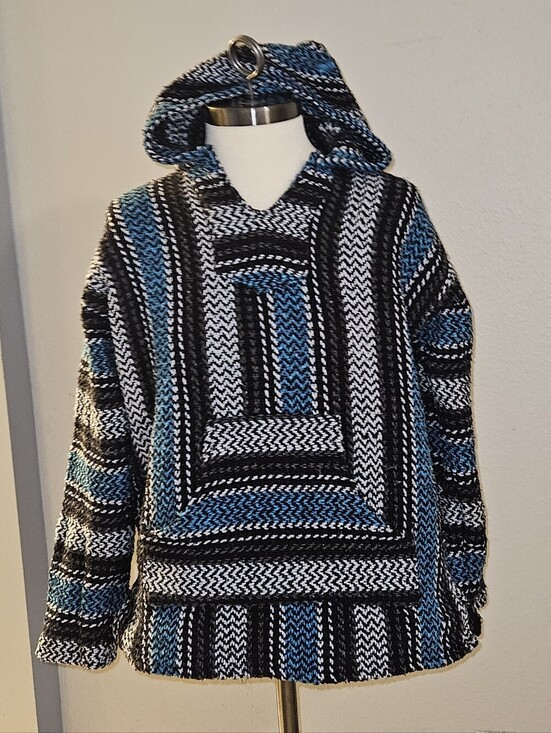baja joe Other - Baja Joe Woven Hooded "Drug Rug" Jacket - Black & Teal